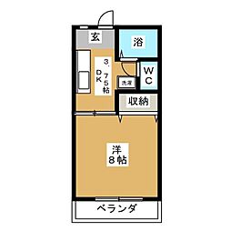 植木ハイツ6 1Kの間取図画像