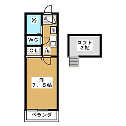 サンハイツK米ケ袋 1Kの間取図画像
