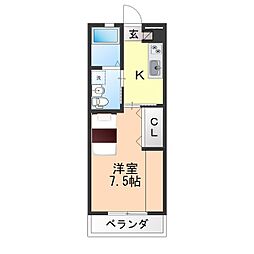 Hi-style 1Kの間取図画像