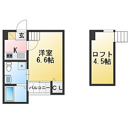 ペールオレンジ 1Kの間取図画像