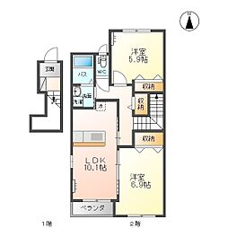 サンセットヒル東郷A棟 2LDKの間取図画像