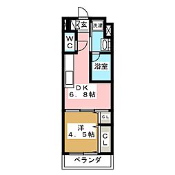 アスコット花京院 1DKの間取図画像