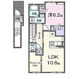 ヴィラ カレントC 1LDKの間取図画像