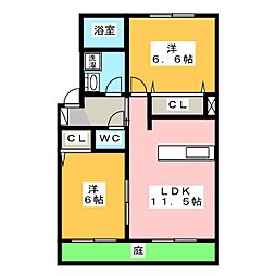 パステルガーデン石井A棟 2LDKの間取図画像