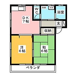 ハマノハイツC 2DKの間取図画像