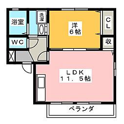 雀の宮本陣ヴィレッジB棟 1LDKの間取図画像
