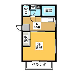 フラワーハイツA 1Kの間取図画像