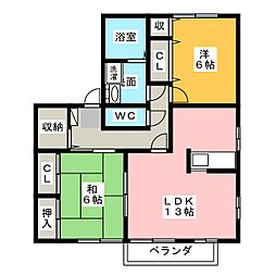 雀の宮本陣ヴィレッジA棟 2LDKの間取図画像