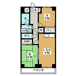ヒルズM1 2LDKの間取図画像