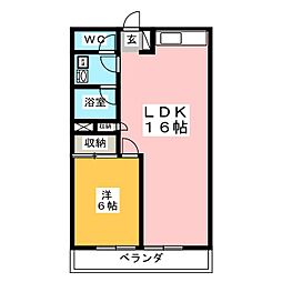 アジマコーポ 1LDKの間取図画像