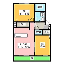 パステルガーデン石井A棟 2LDKの間取図画像