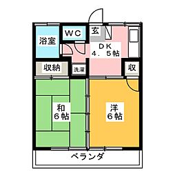 野州ハイツ 2DKの間取図画像