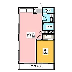 アジマコーポ 1LDKの間取図画像