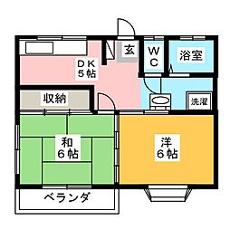 キャッスル峰 2DKの間取図画像