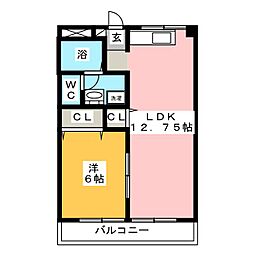 第二サンライフ大嶋 1LDKの間取図画像