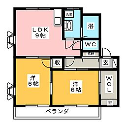 ラ・フェーリア2 2LDKの間取図画像