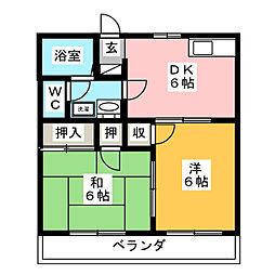 第2ロイヤル大嶋 2DKの間取図画像
