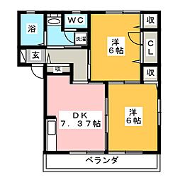 パインビューB 2DKの間取図画像
