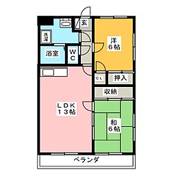 エーデルハイム 2LDKの間取図画像