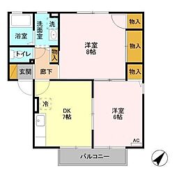 オリゾンB 2階2DKの間取り