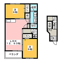 ブルースカイ1 2LDKの間取図画像