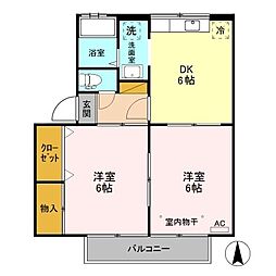 プルニエK 2DKの間取図画像