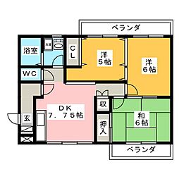 ヴィラコンフォール 3DKの間取図画像
