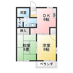 ルミナス二之宮A 2DKの間取図画像