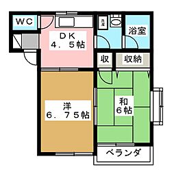 ミラハイツD 2DKの間取図画像