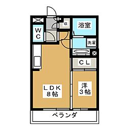 アンフルール 1LDKの間取図画像