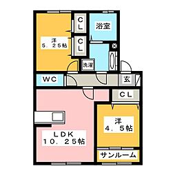 コンフォートレジデンス宮子A 2LDKの間取図画像