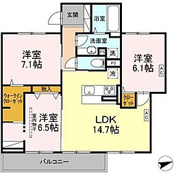 横浜市港北区新羽町アパート 3LDKの間取図画像