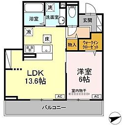 横浜市港北区新羽町アパート 1LDKの間取図画像
