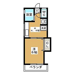 清河ハイツ西棟 1Kの間取図画像