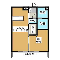 第1コスモスヴィラ 1LDKの間取図画像