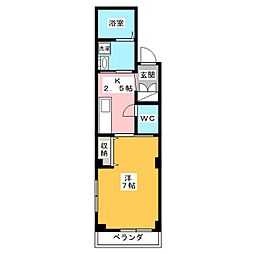グランデヒガシ 1Kの間取図画像