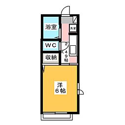 アラメゾンB 1Kの間取図画像
