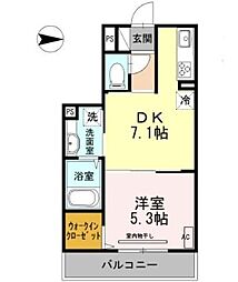 リバーポット 1DKの間取図画像
