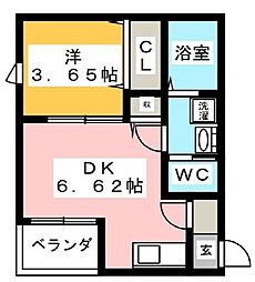 オーパスワン 3階1DKの間取り