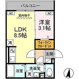 クローネ湘南 1LDKの間取図画像