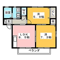 サニーフラット 2LDKの間取図画像