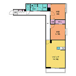 Lien栄町 3階2LDKの間取り