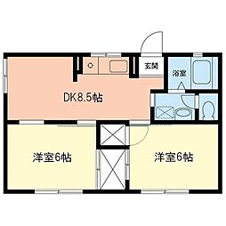 クレール梨木 2DKの間取図画像