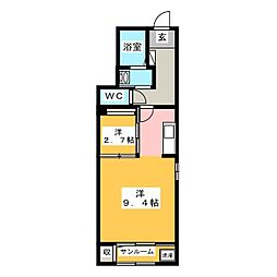 エレガンス蛍田B 1SKの間取図画像