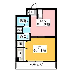 ジュネス西湘 1DKの間取図画像