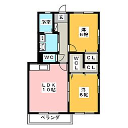 パルメゾン飯泉B 2LDKの間取図画像