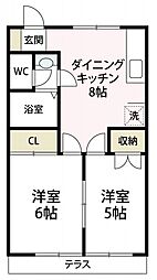グリーンライフ奥津 2DKの間取図画像