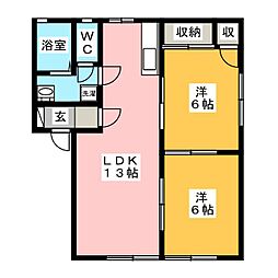 メルベーユ鴨宮B 2LDKの間取図画像
