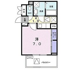 プリートN 1Kの間取図画像