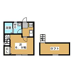 クレア町田II 2階1Kの間取り